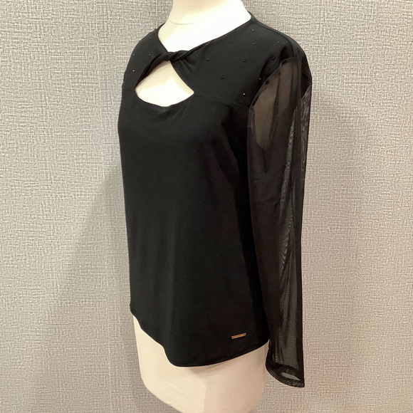 NINE WEST Women's Keyhole Crystal Elegant Top Long Sleeves sz M NWT - Picture 2 of 6